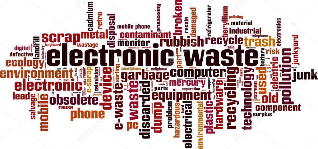 Electronic waste word cloud concept. Vector illustration