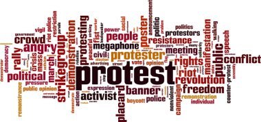 Protesto sözcüğü bulut kavramı. Vektör çizim