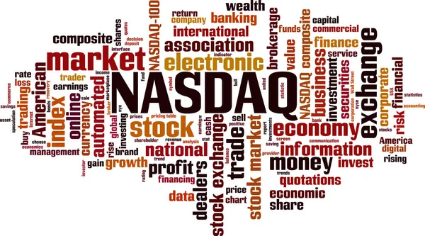 Nasdaq Λέξη Έννοια Σύννεφο Εικονογράφηση Διάνυσμα — Διανυσματικό Αρχείο