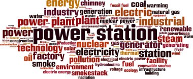 Güç istasyonu kelime bulutu kavramı. Vektör çizim