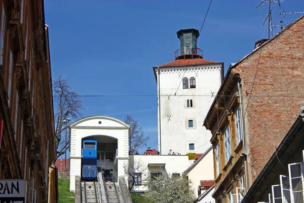 Zagreb Kroatien März 2014 Zagreb Standseilbahn Die Die Ilicastraße Mit — Stockfoto