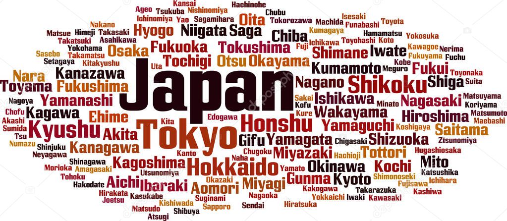 Cities in Japan word cloud concept. Vector illustration