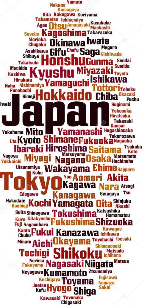 Cities in Japan word cloud concept. Vector illustration
