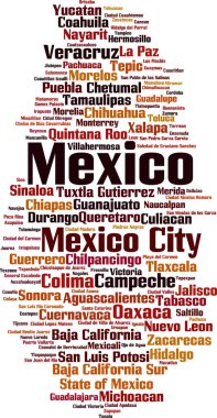 Cities in Mexico word cloud concept. Vector illustration clipart