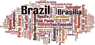 Şehirler: Brezilya kelime bulutu kavramı. Vektör çizim