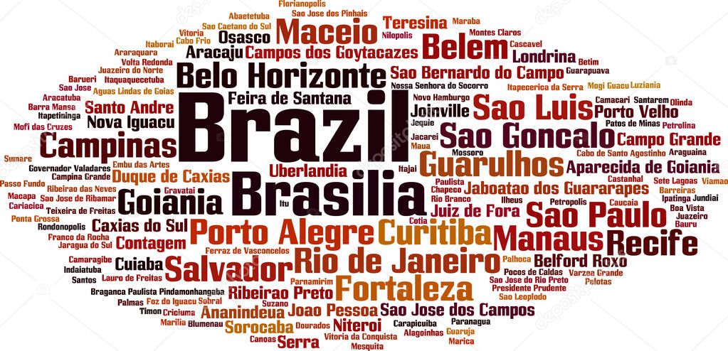 Cities in Brazil word cloud concept. Vector illustration