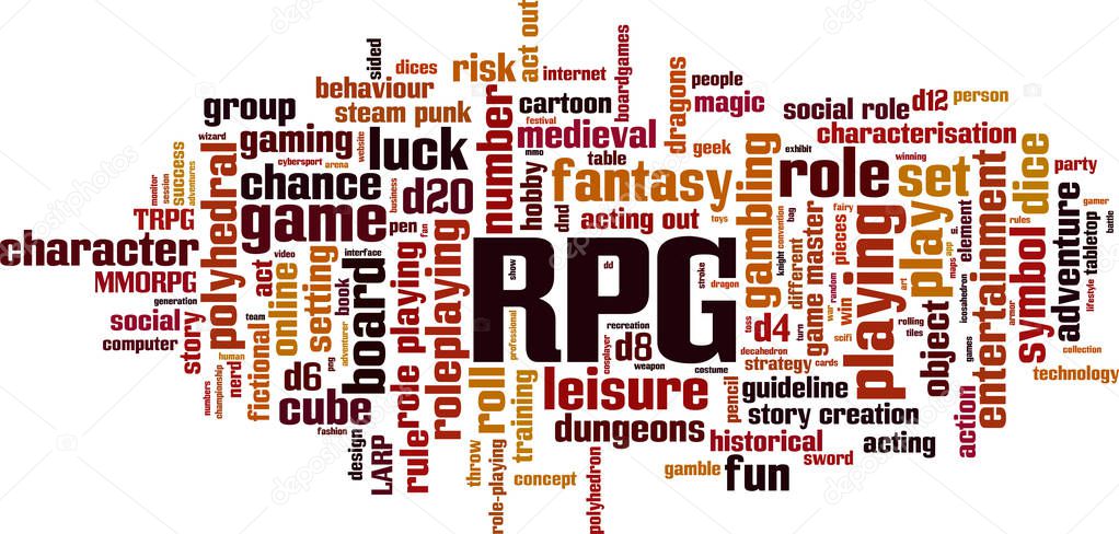 RPG word cloud concept. Vector illustration