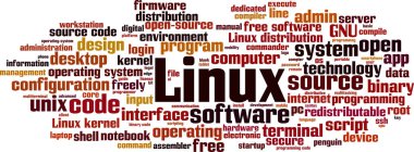 Linux kelime bulutu kavramı. Vektör çizim