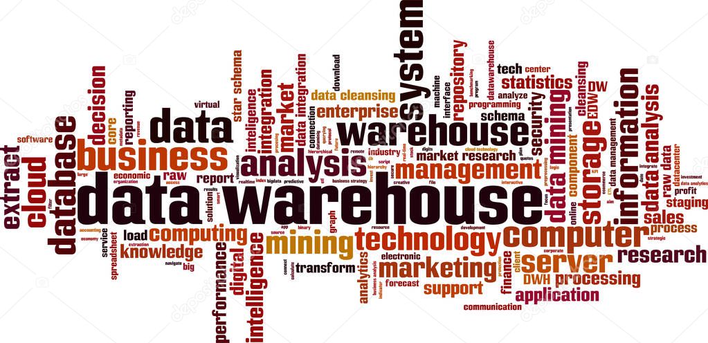 Data warehouse word cloud concept. Vector illustration
