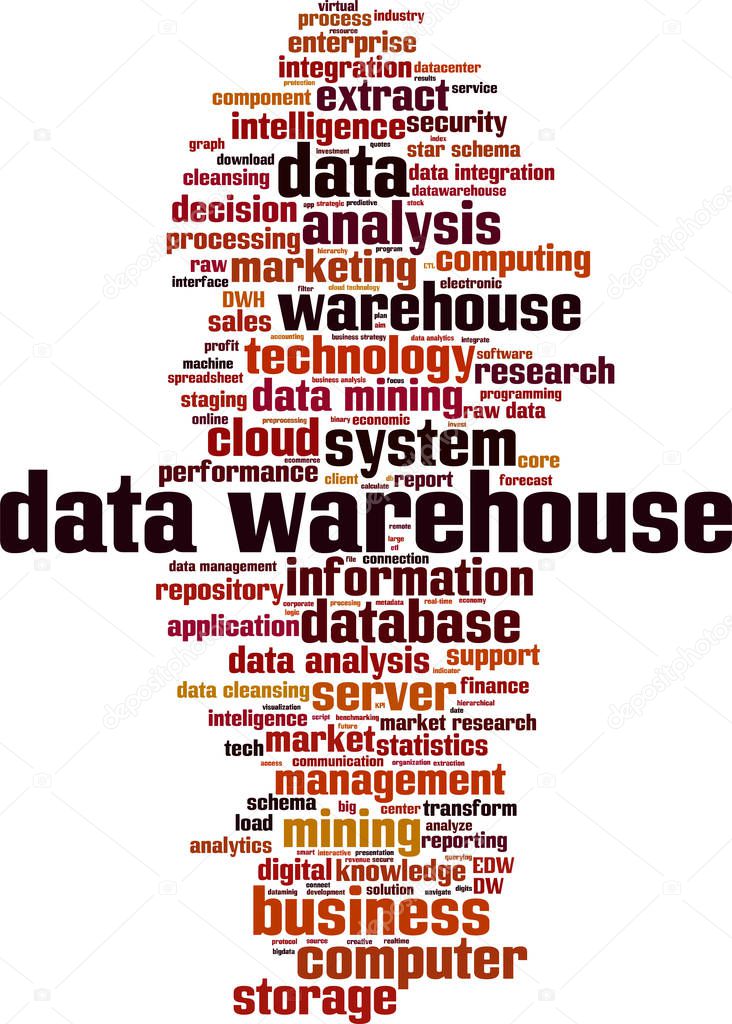 Data warehouse word cloud concept. Vector illustration