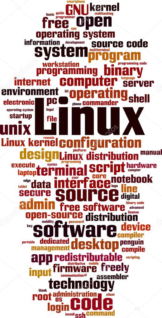Linux word cloud concept. Vector illustration