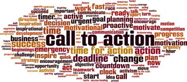 Call to action word cloud concept. Collage made of words about call to action. Vector illustration clipart