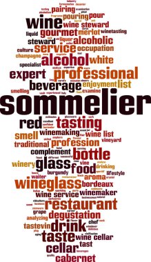 Sommelier bulut kavramı. Sommelier hakkında kelime kolaj yapılmış. Vektör çizim
