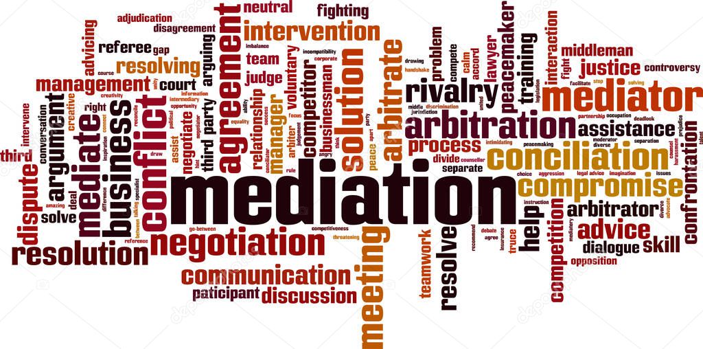 Mediation word cloud concept. Collage made of words about mediation. Vector illustration