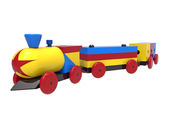 電車、カラフルな木製のおもちゃ — ストック写真