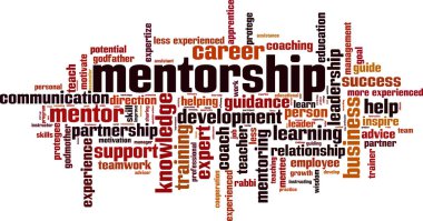 Mentorluk kelime bulut kavramı. Kolaj akıl hocalığı hakkında kelimelerden yapılmış. Vektör çizimi