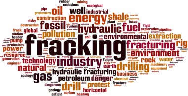 Fracking kelime bulut kavramı. Kolaj fracking hakkında kelimelerden yapılmış. Vektör çizimi