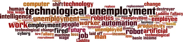 Technological Unemployment Word Cloud Vector Illustration — Stock Vector