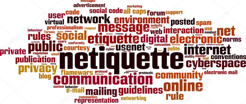 Netiquette word cloud concept with white background 