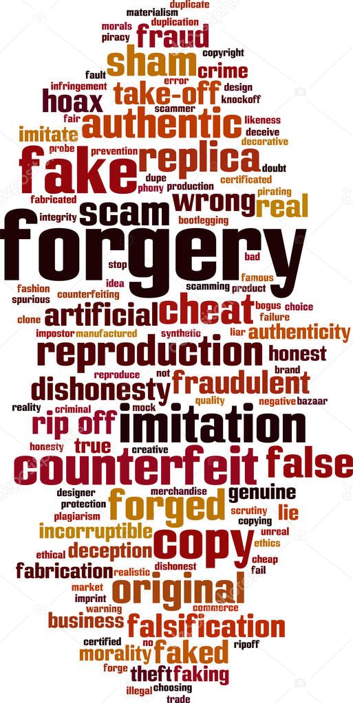 Background concept word cloud of forgery