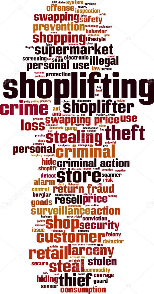 Shoplifting word cloud concept. Collage made of words about shoplifting. Vector illustration 