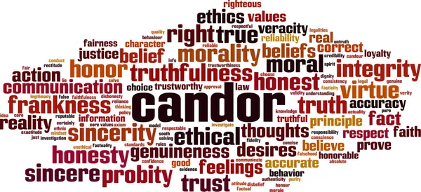 Candor kelime bulut kavramı. Samimiyet le ilgili kelimelerden yapılmış kolaj. Vektör çizimi