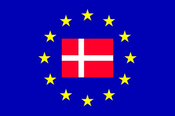 Vlaggen, Denemarken en Europese Unie — Stockfoto