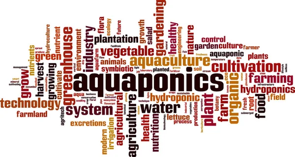 Aquaponics kelime bulut kavramı beyaz arka plan üzerinde izole. Vektör çizimi