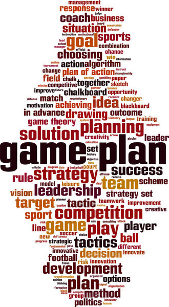 Game plan letterings on white poster illustration