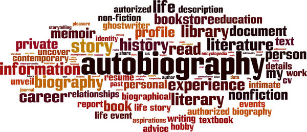 Автобиографические надписи на белой иллюстрации плаката
