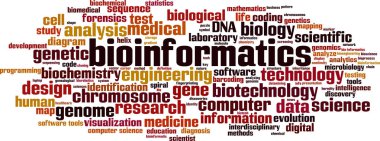 Bioinformatics word cloud concept. Collage made of words about bioinformatics. Vector illustration  clipart