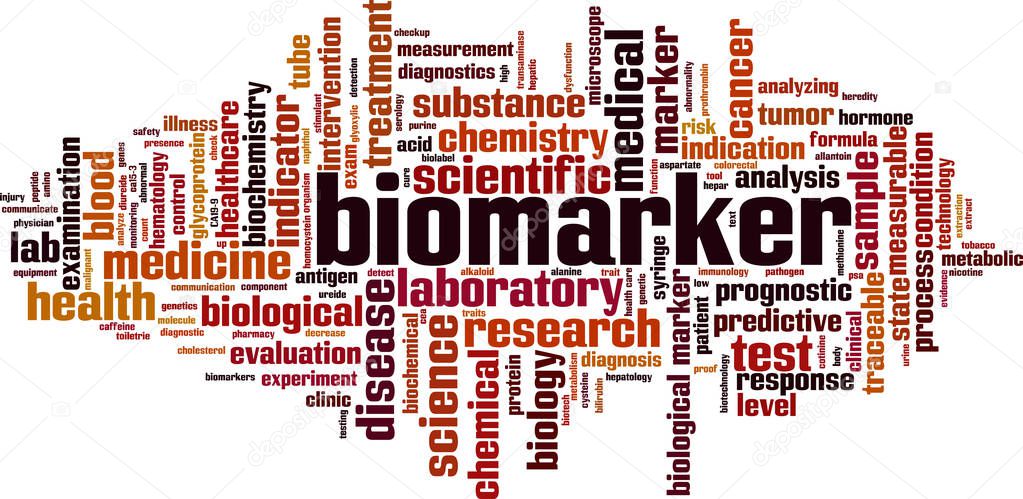 Biomarker word cloud concept. Collage made of words about biomarker. Vector illustration 