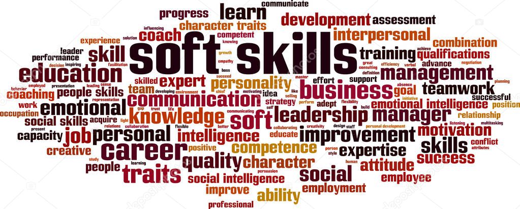 Soft skills word cloud concept. Collage made of words about soft skills. Vector illustration 