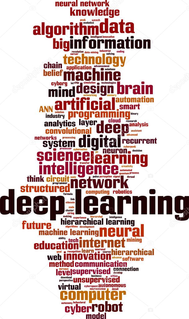 Deep learning word cloud concept. Collage made of words about deep learning. Vector illustration