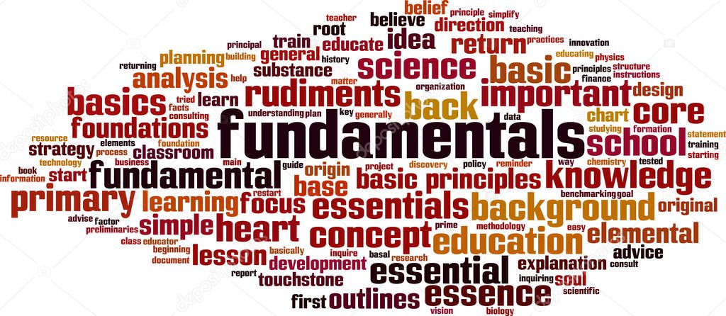 Fundamentals word cloud concept. Collage made of words about fundamentals. Vector illustration 