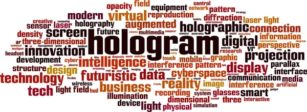 Conceito Nuvem Palavras Holográficas Colagem Feita Palavras Sobre Holograma Ilustração — Vetor de Stock