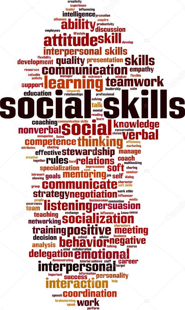 Social skills word cloud concept. Collage made of words about social skills. Vector illustration 