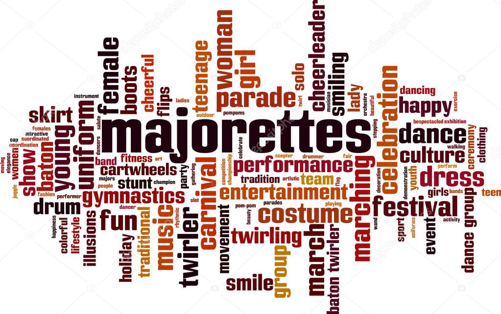 Majorettes word cloud concept. Collage made of words about majorettes. Vector illustration 