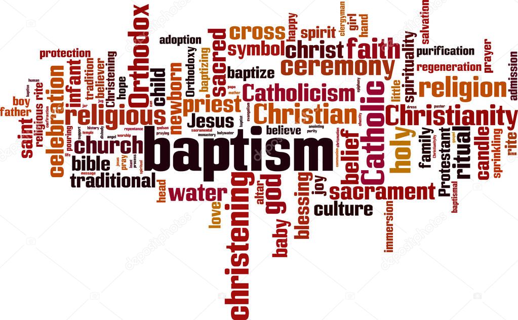 Baptism word cloud concept. Collage made of words about baptism. Vector illustration 