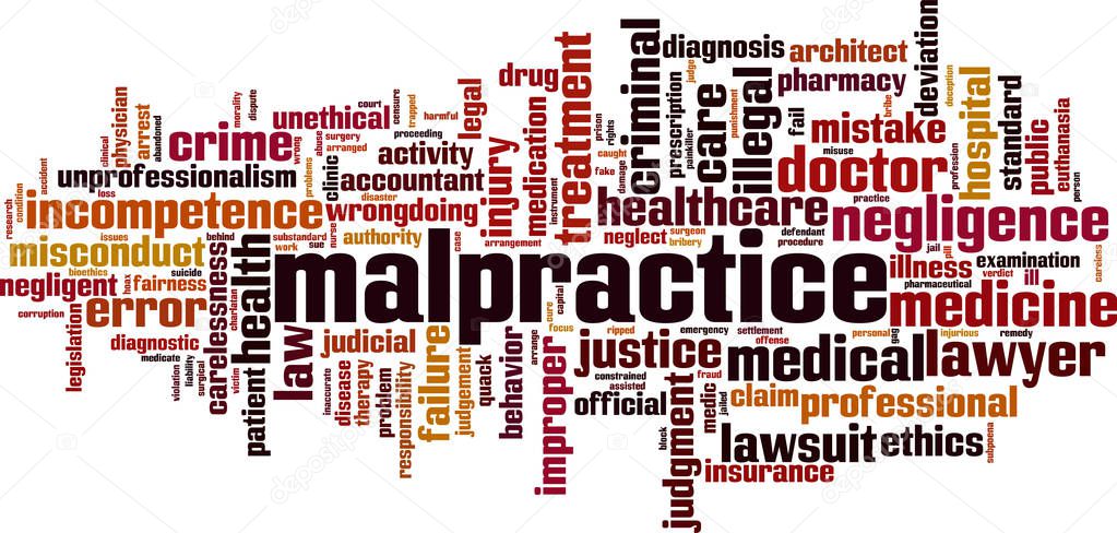 Malpractice word cloud concept. Collage made of words about malpractice. Vector illustration 