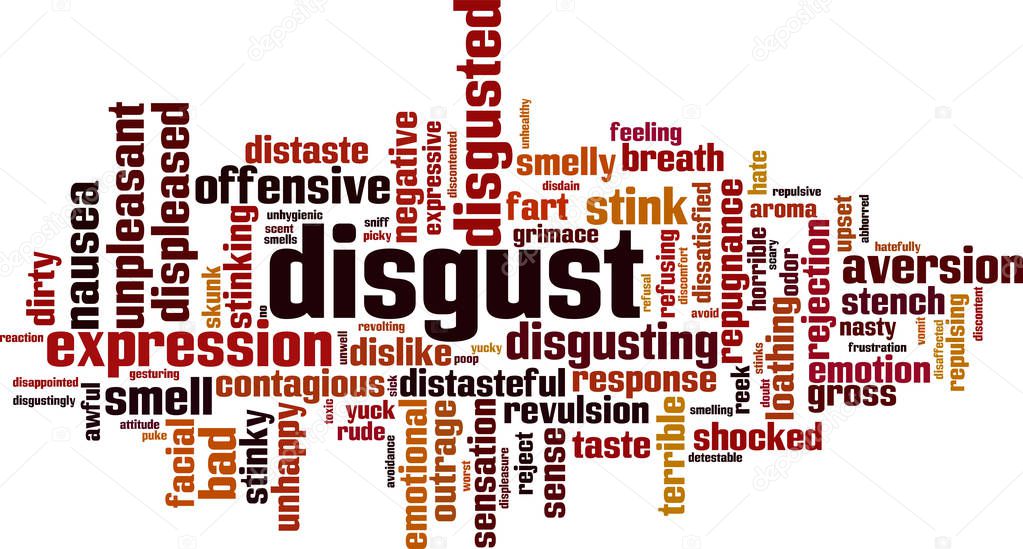 Disgust word cloud concept. Collage made of words about disgust. Vector illustration 
