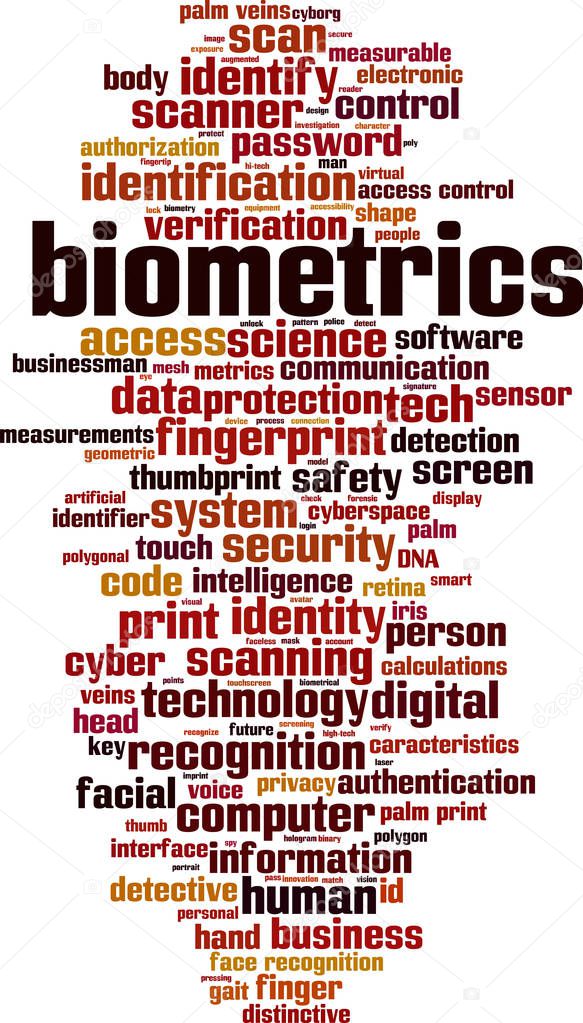Biometrics word cloud concept. Collage made of words about biometrics. Vector illustration 