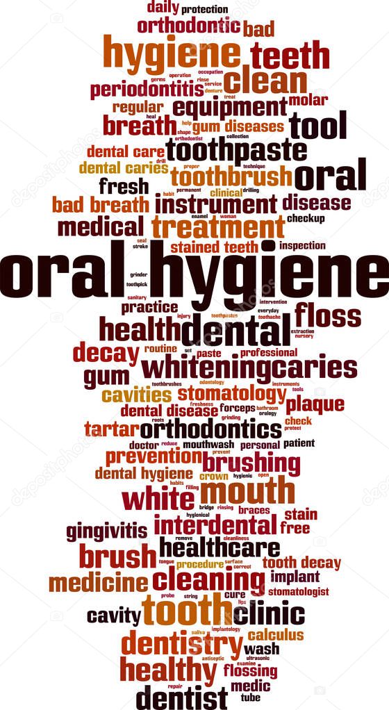 Oral hygiene word cloud concept. Collage made of words about oral hygiene. Vector illustration 