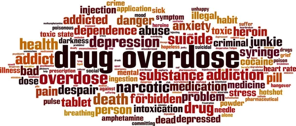 Overdose Droga Concetto Nuvola Parole Collage Fatto Parole Sull Overdose — Vettoriale Stock