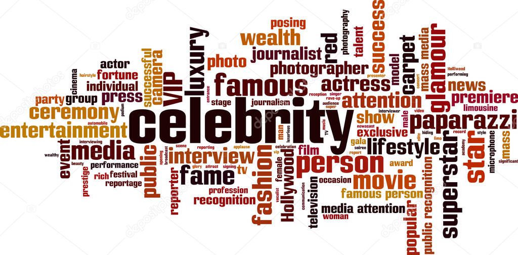 Celebrity word cloud concept. Collage made of words about celebrity. Vector illustration 