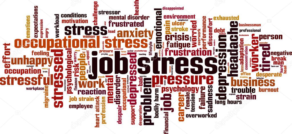 Job stress word cloud concept. Collage made of words about job stress. Vector illustration 