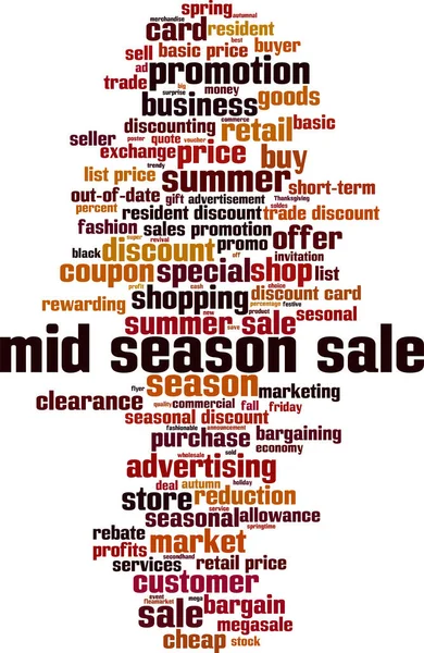 中間期の販売の単語の雲の概念 ミッドシーズンの販売についての言葉で作られたコラージュ ベクターイラスト — ストックベクタ
