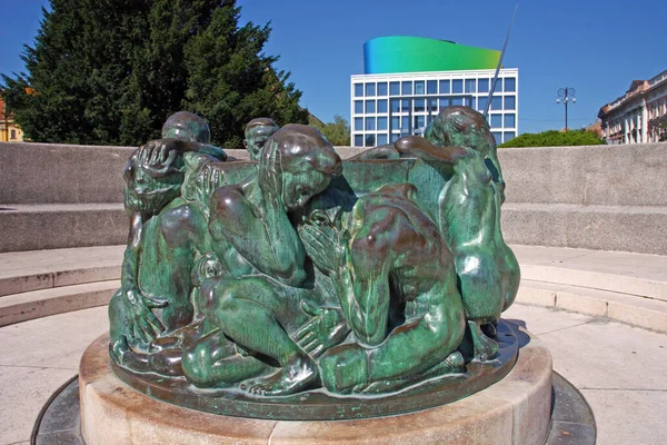 Zagreb Croatia Juli 2020 Levensbron Sculptuur Nieuw Gebouw Van Academie — Stockfoto