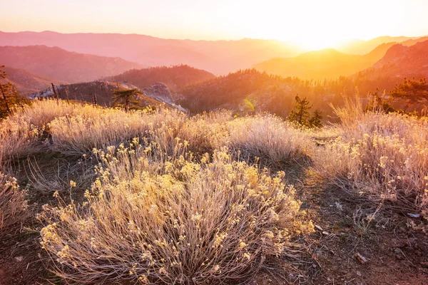 Coucher Soleil Panoramique Dans Les Montagnes — Photo