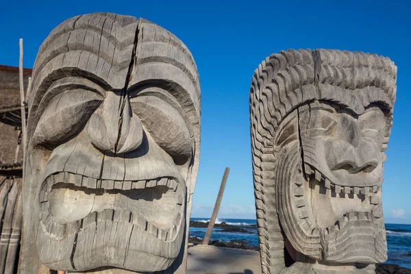 Tiki Madeira Uhonua Honaunau National Historical Park Big Island Havaí — Fotografia de Stock